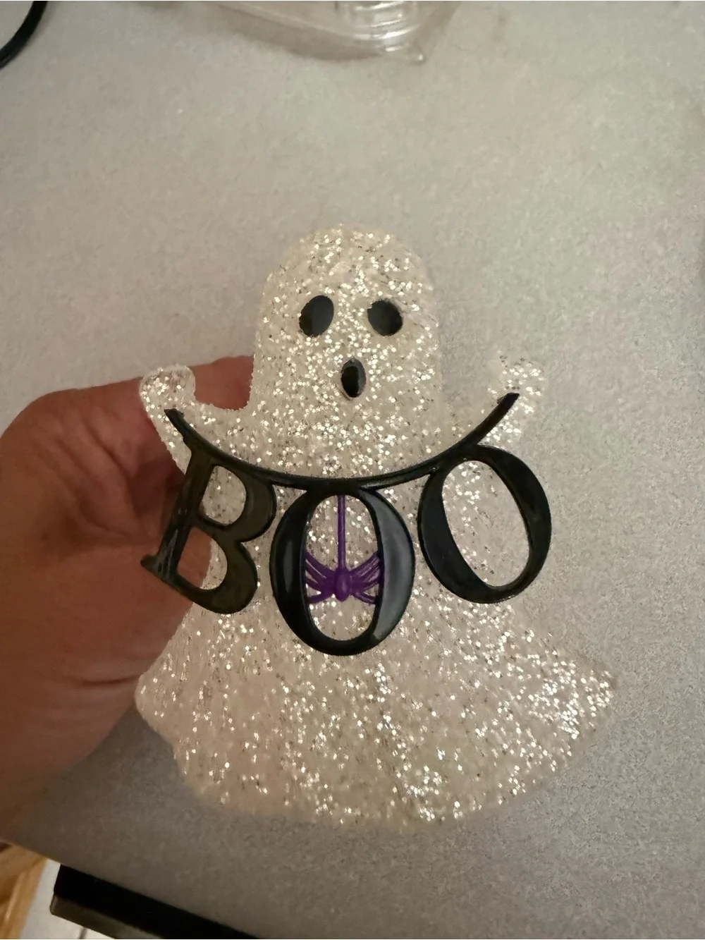 Bath & Body Works White Glitter Ghost Night Light wallflower with Black BOO